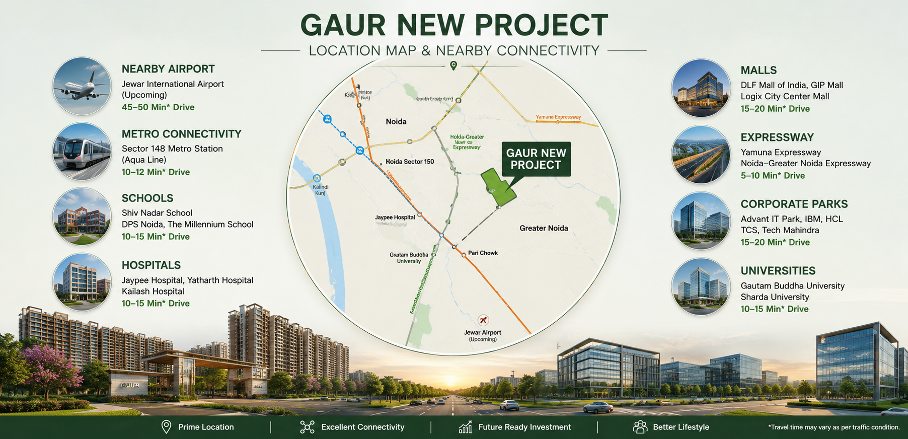 gaur new project near location which will be use full